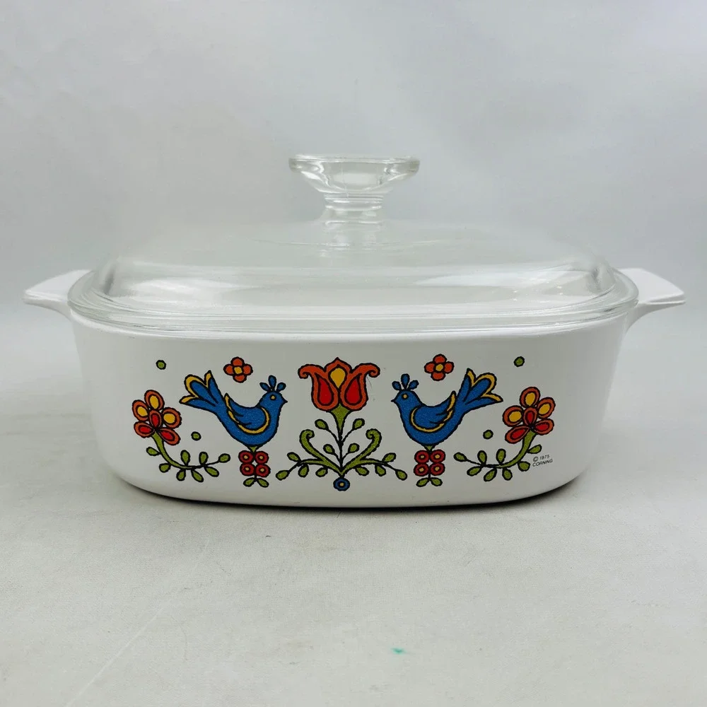 Vintage Corning Ware Country‎ Festival 2 Qt Casserole Dish & Lid Friendship Bird
